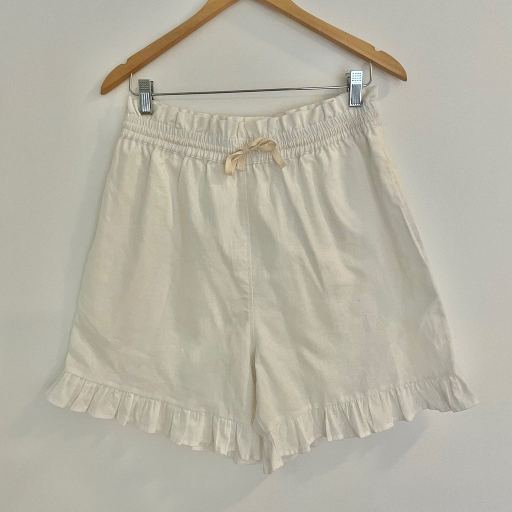 Size S: LADIES white ruffle shorts