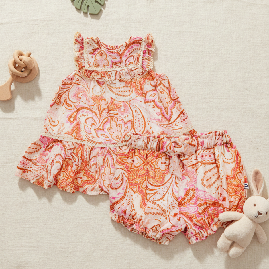 Matilda Paisly Print Baby Dress Set With Bloomers