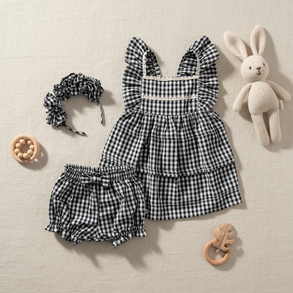 Tavisha Midnight Gingham Dress With Bloomers Set