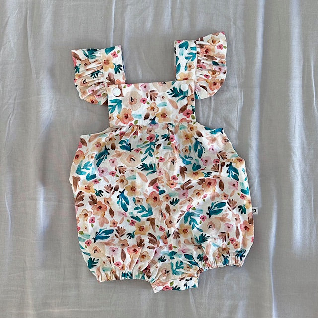 'Floral' Ruffle Sleeve Overalls