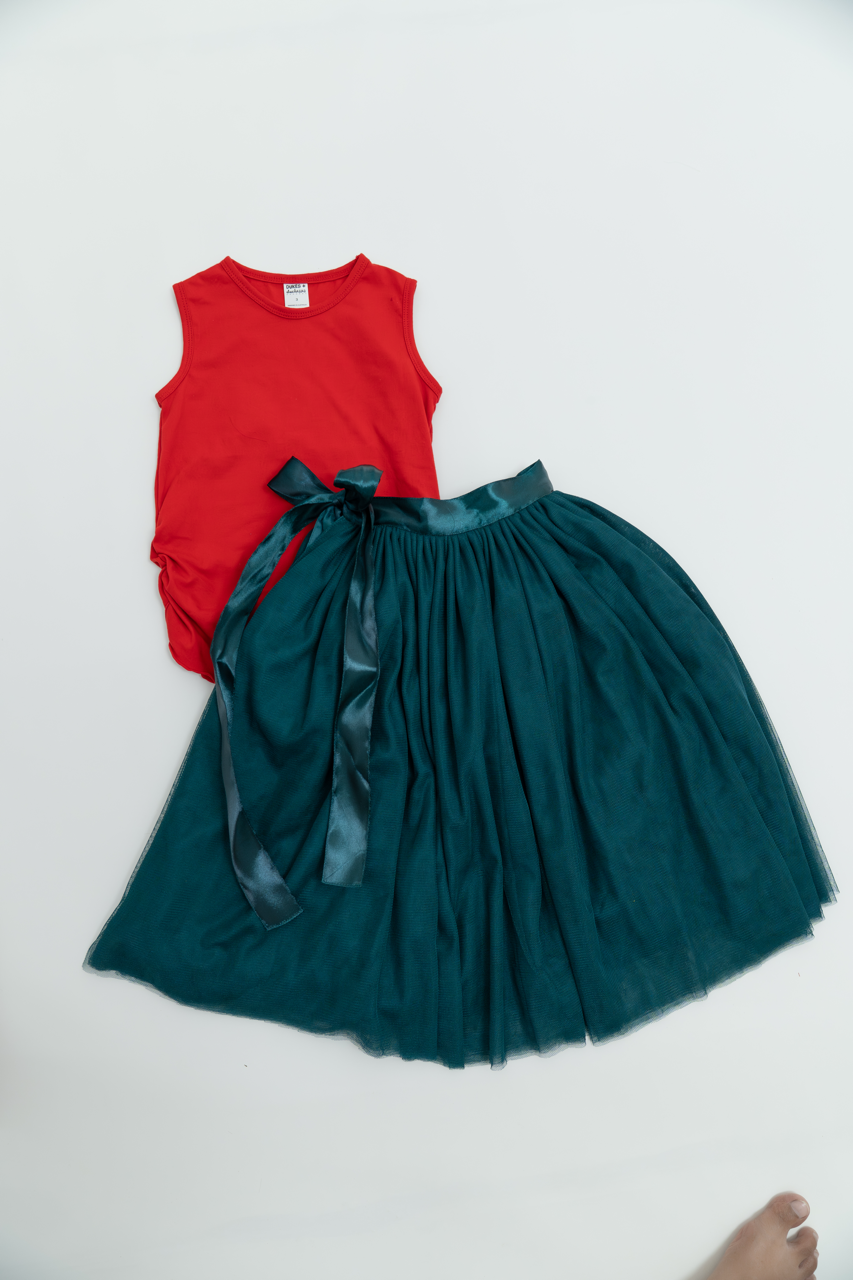 Festive Dream Evergreen Ribbon Girls Skirt