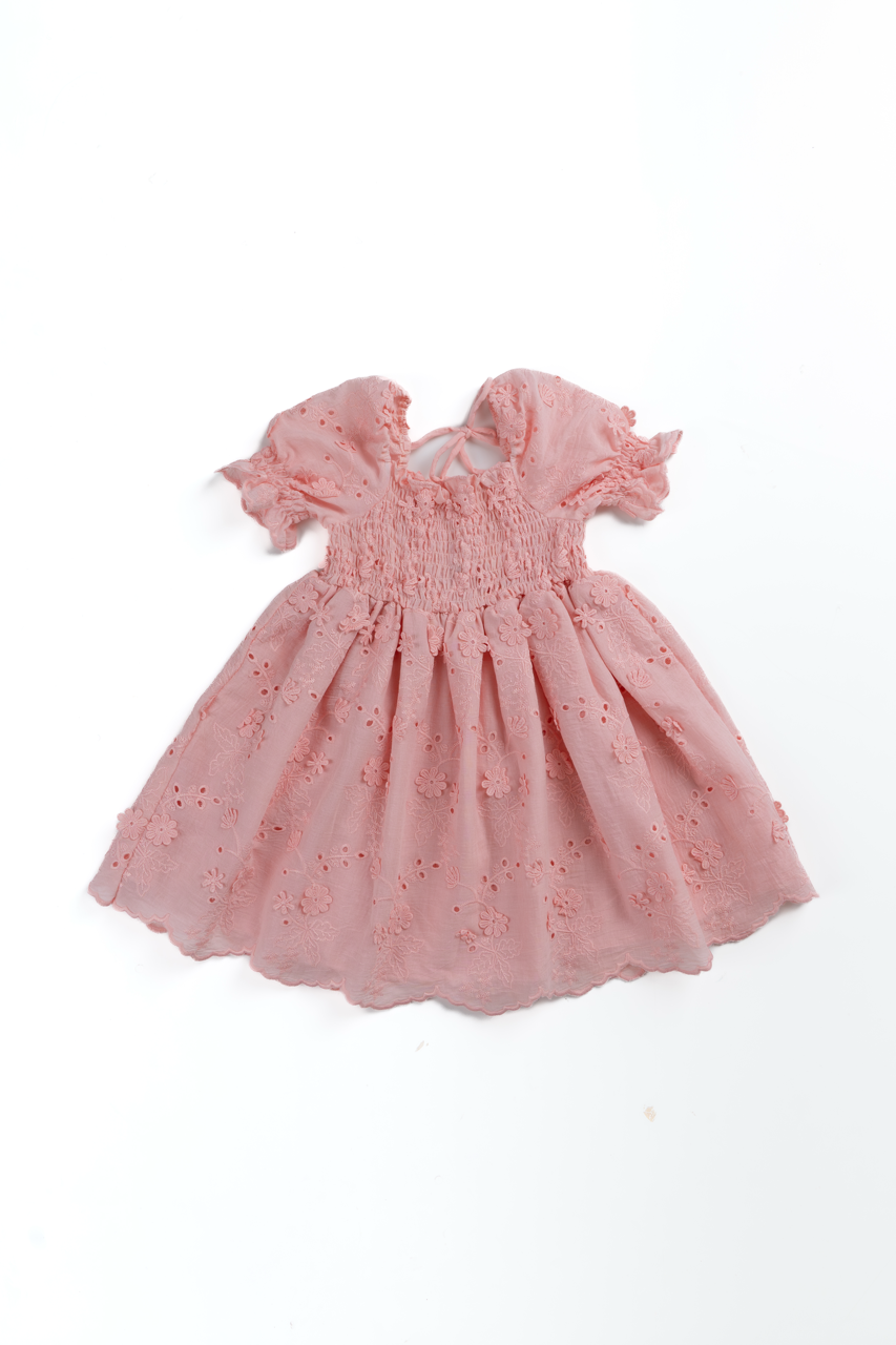 Piper Shirred Borderie Pink Dress