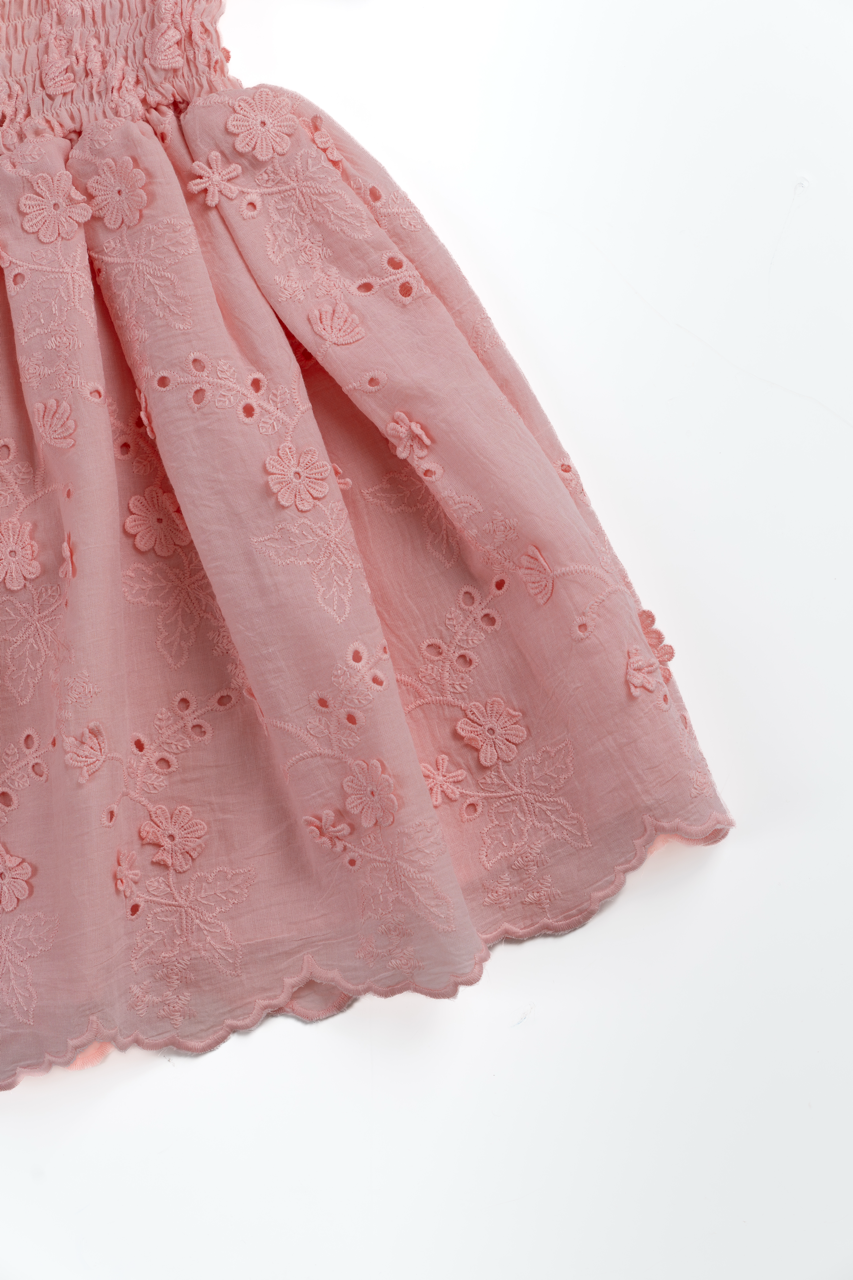 Piper Shirred Borderie Pink Dress