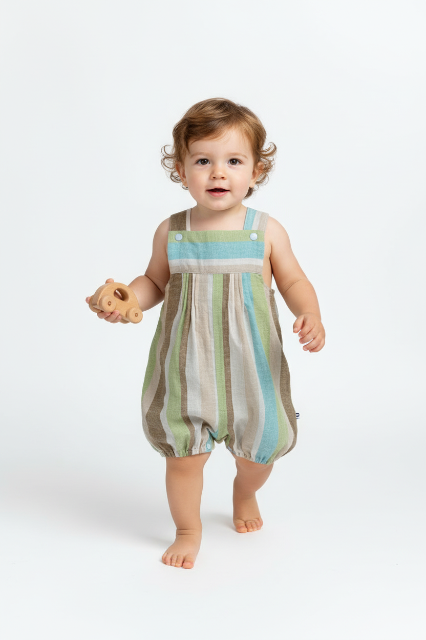 Nostalgia Unisex Green Lines Overalls