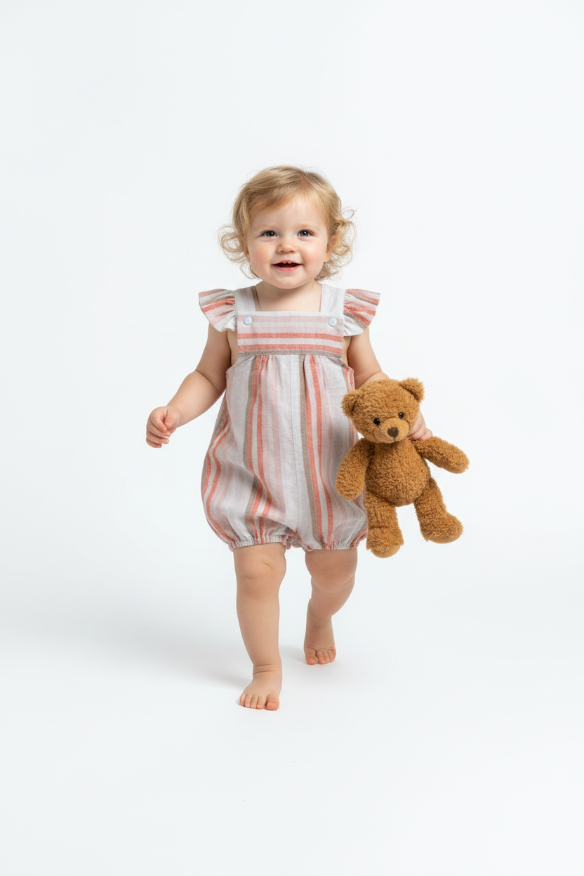 Macy Ruffle Pink Lines Overall