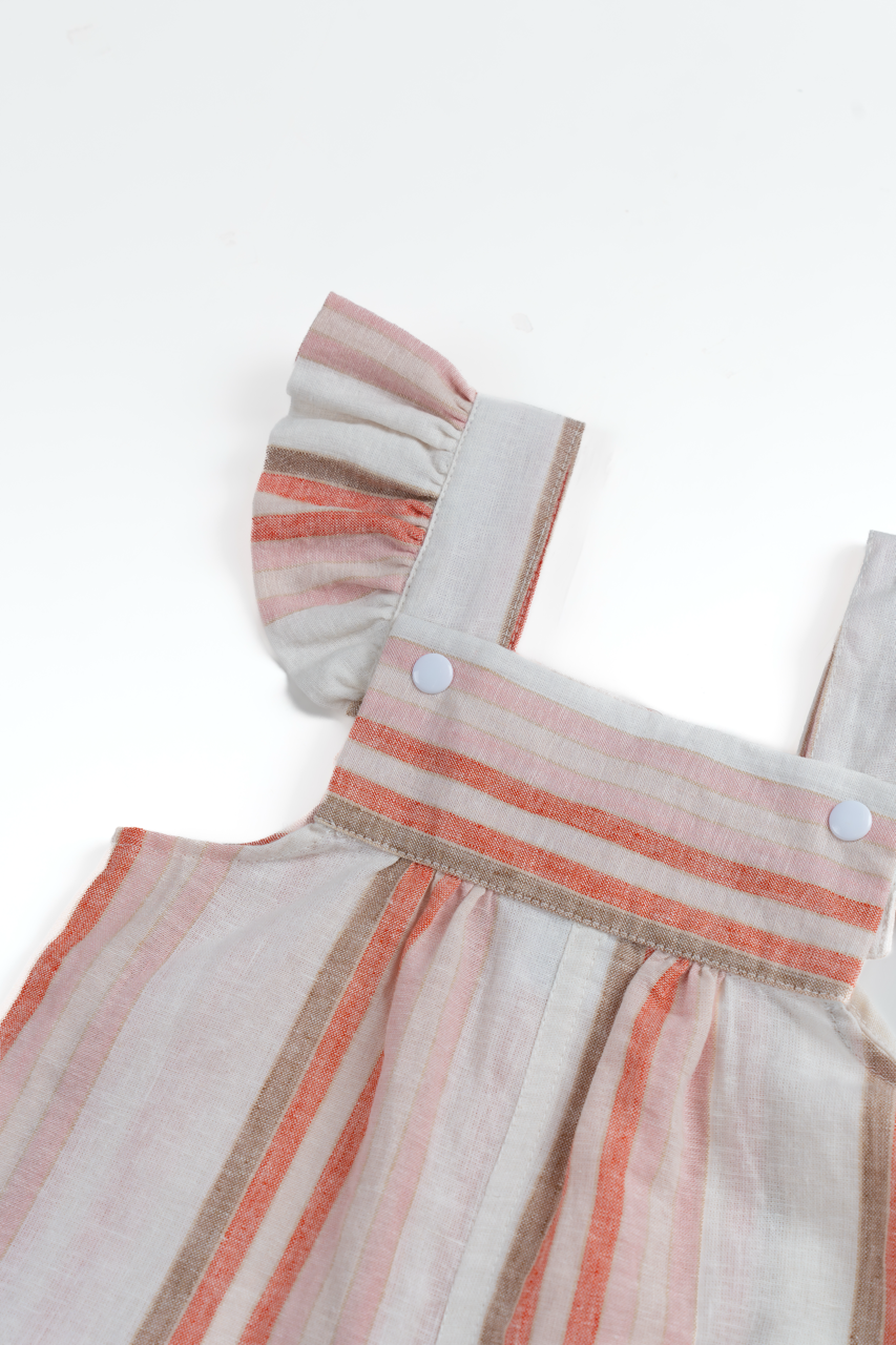 Macy Ruffle Pink Lines Overall