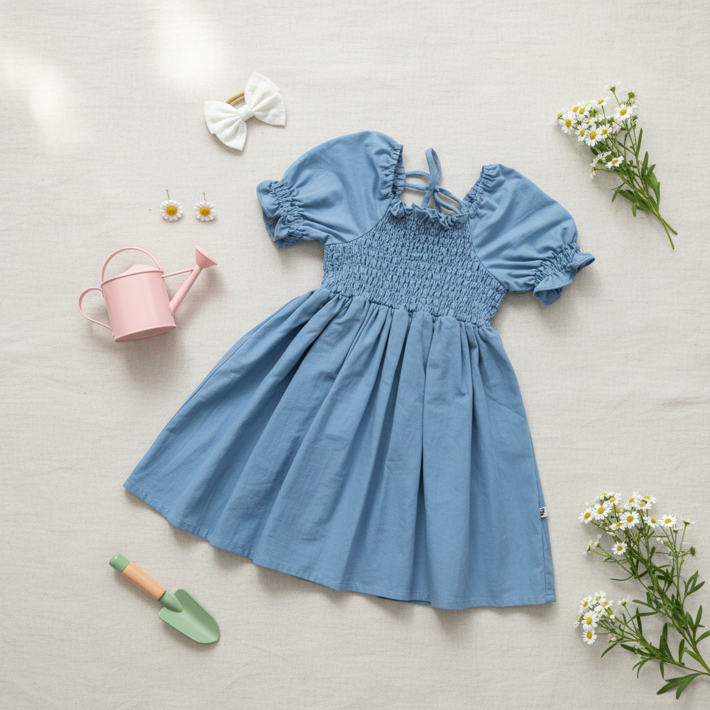 Piper Shirred Sky Mist Dress