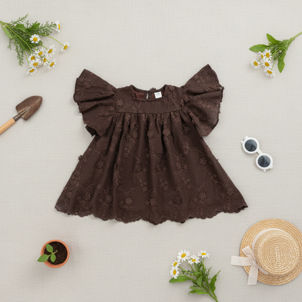 Posie Broderie Brown Dress