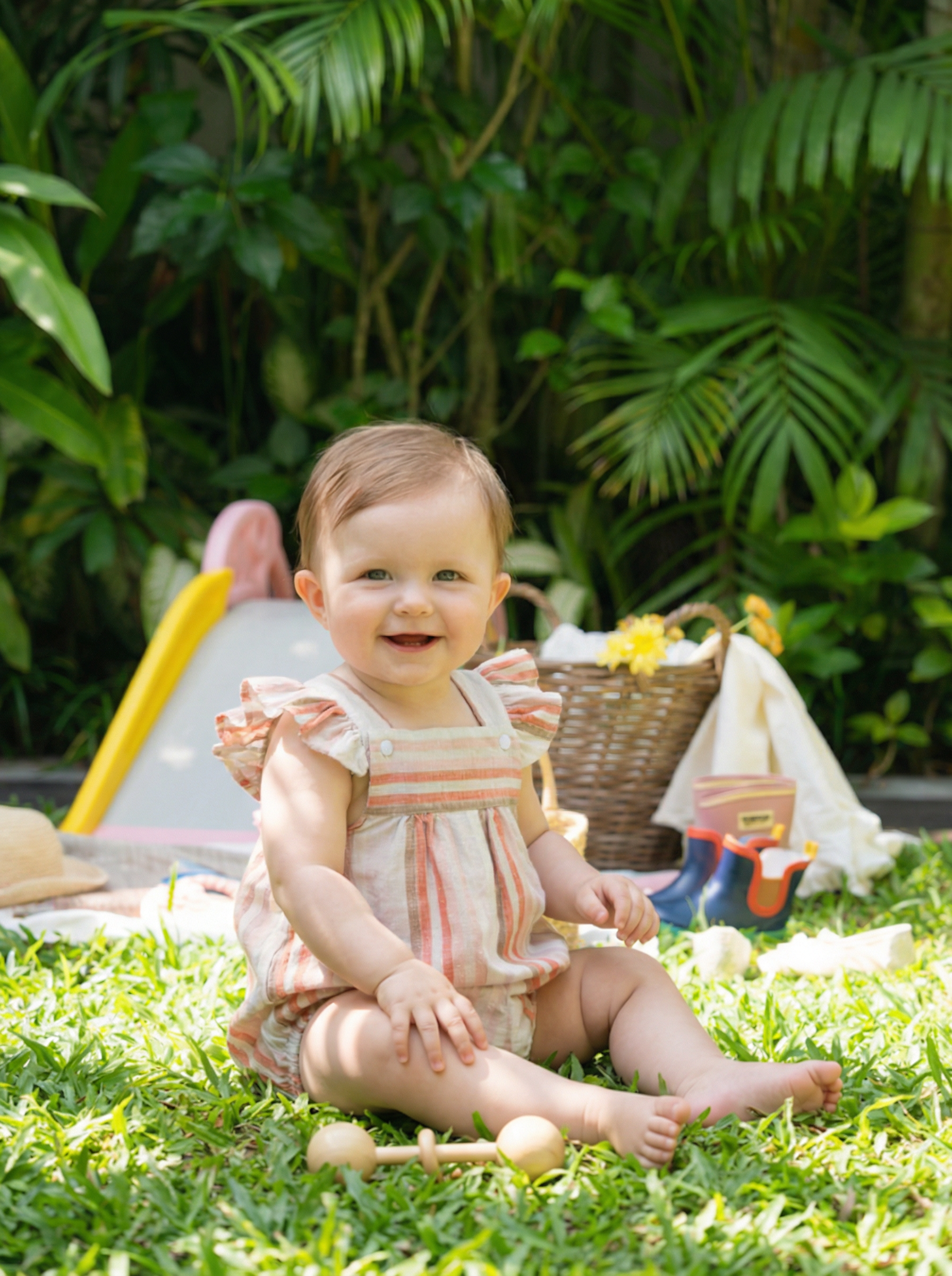 Macy Ruffle Pink Lines Overall