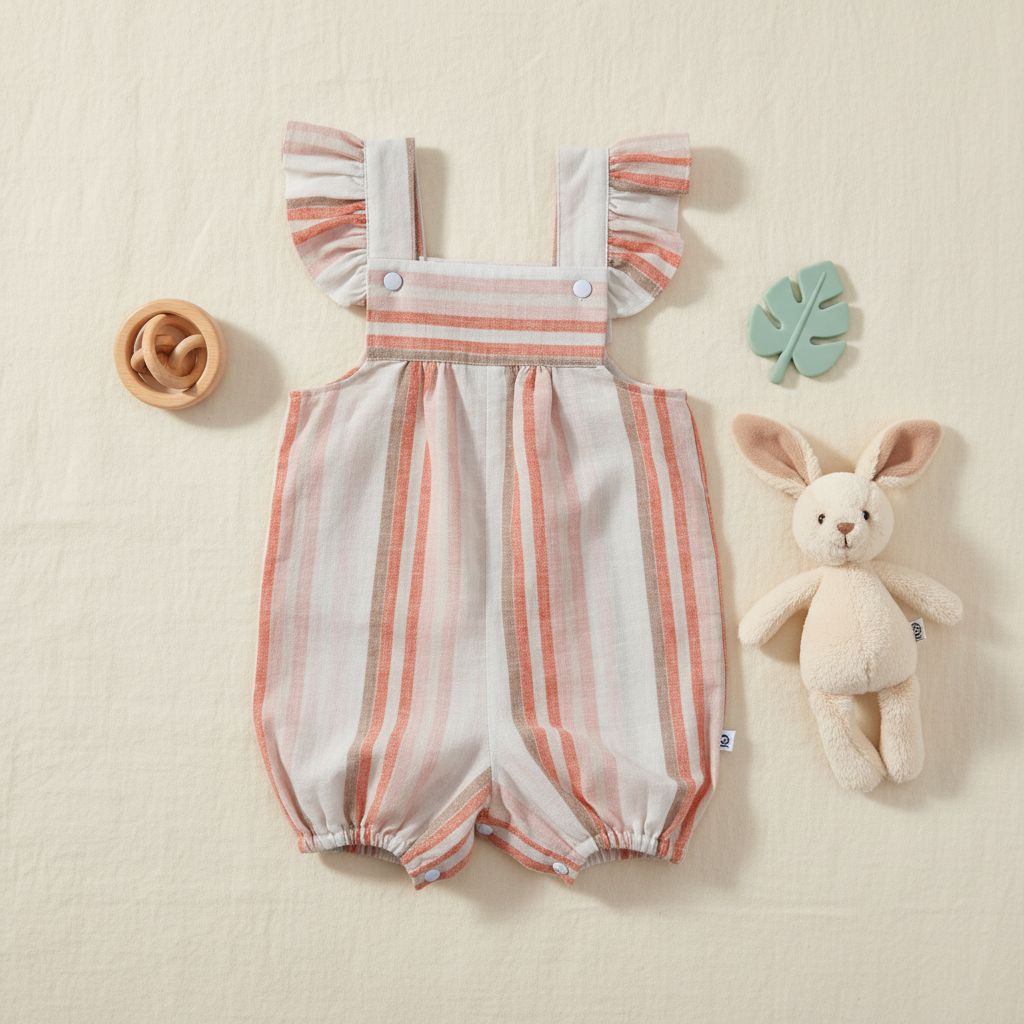 Macy Ruffle Pink Lines Overall