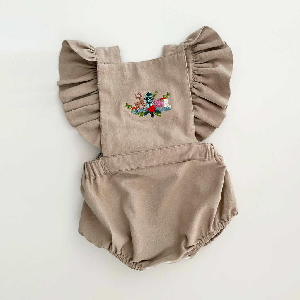 KIDS Sand Embroidered Ruffle Overalls