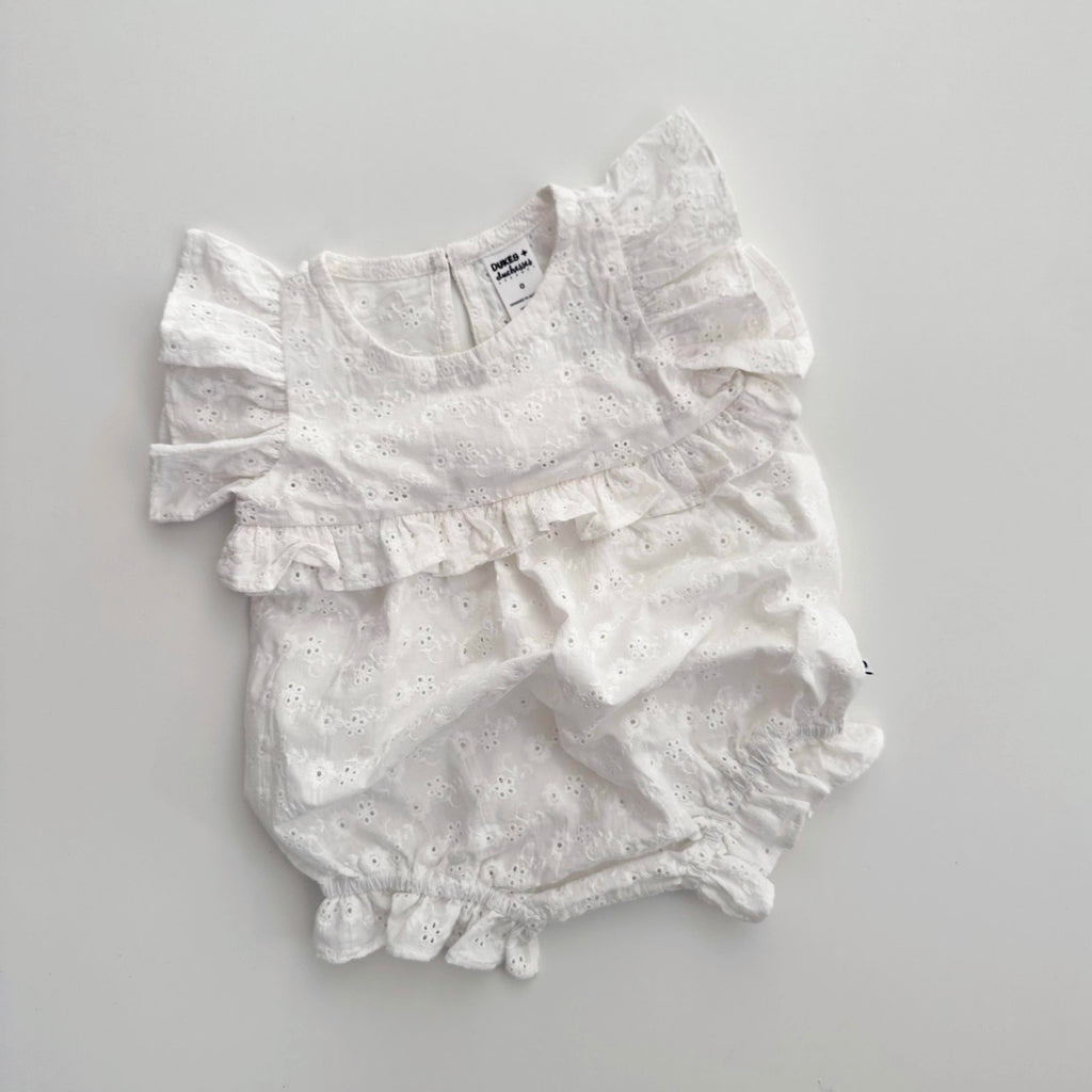 KIDS White Broderie Ruffle Playsuit