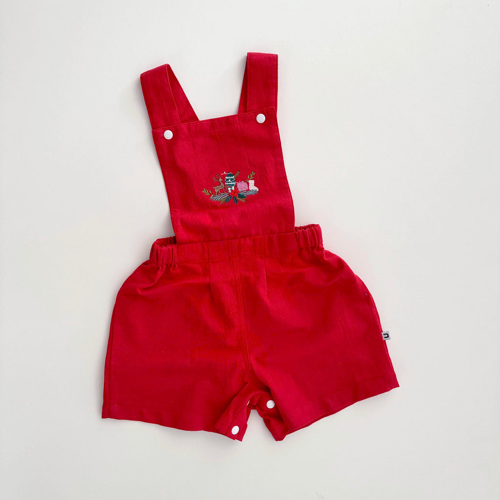 KIDS Red Tailored Embroidered Overalls