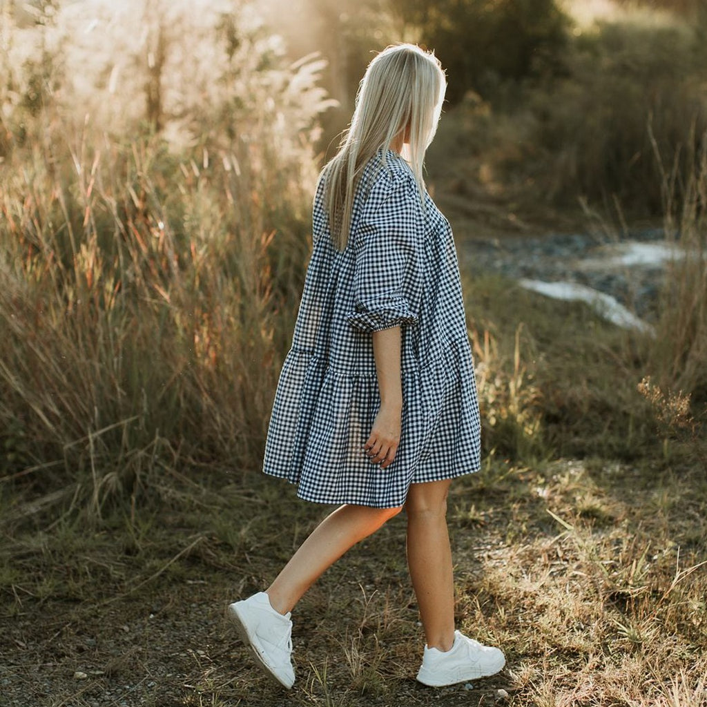 'Navy and White Gingham' Baby Doll Dress