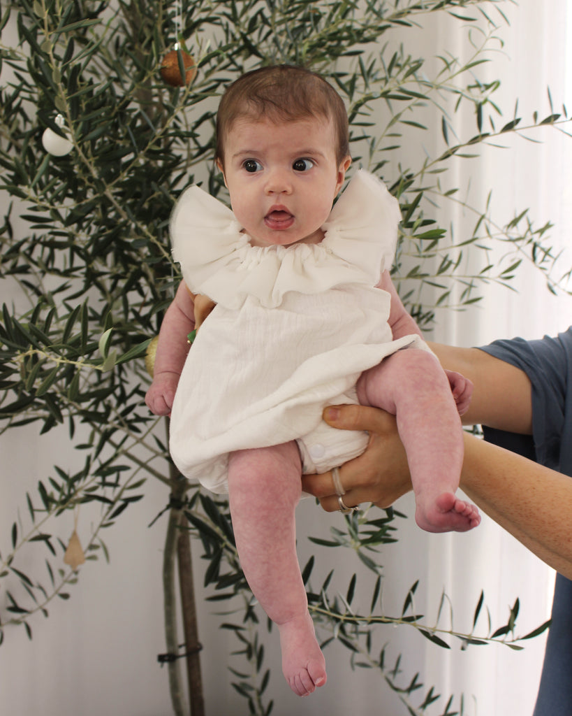 KIDS White Ruffle Neck Playsuit