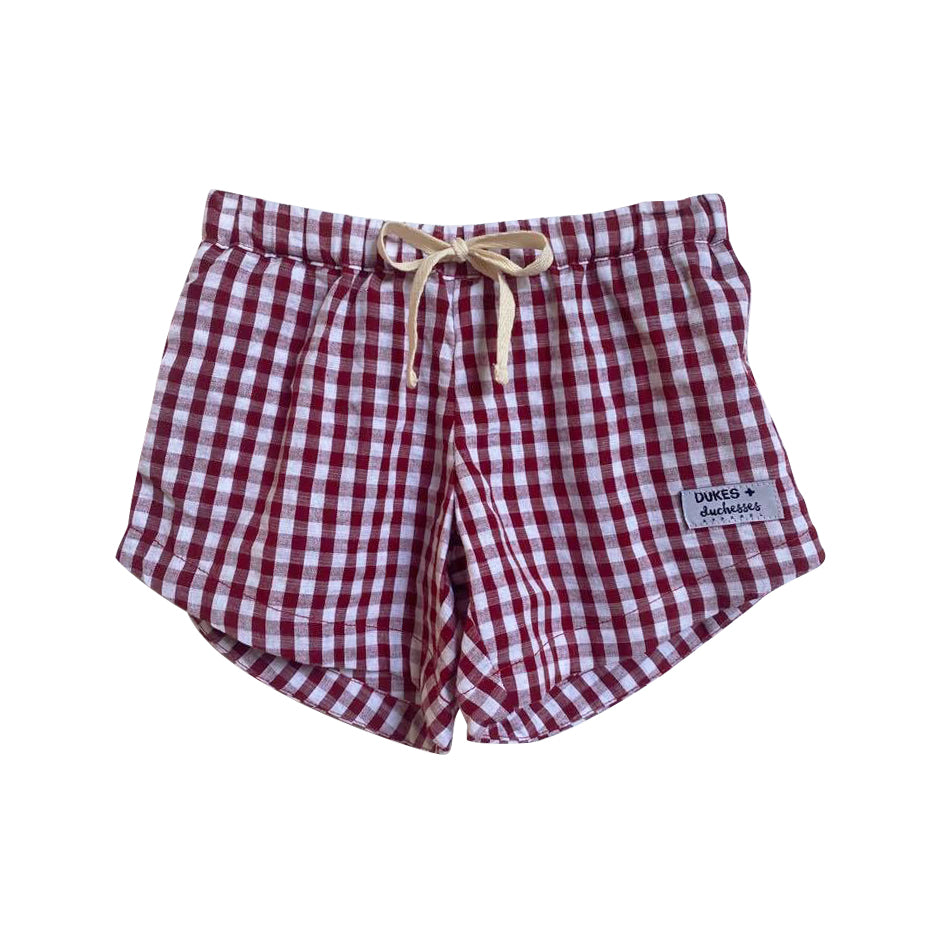 'Red Gingham' Unisex Curved Shorts