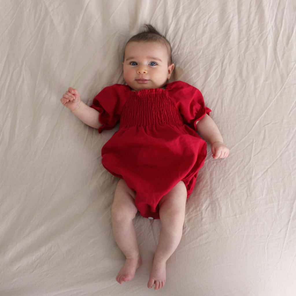 KIDS Red Shirred Playsuit