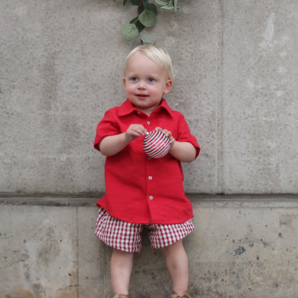 'Red Gingham' Unisex Curved Shorts