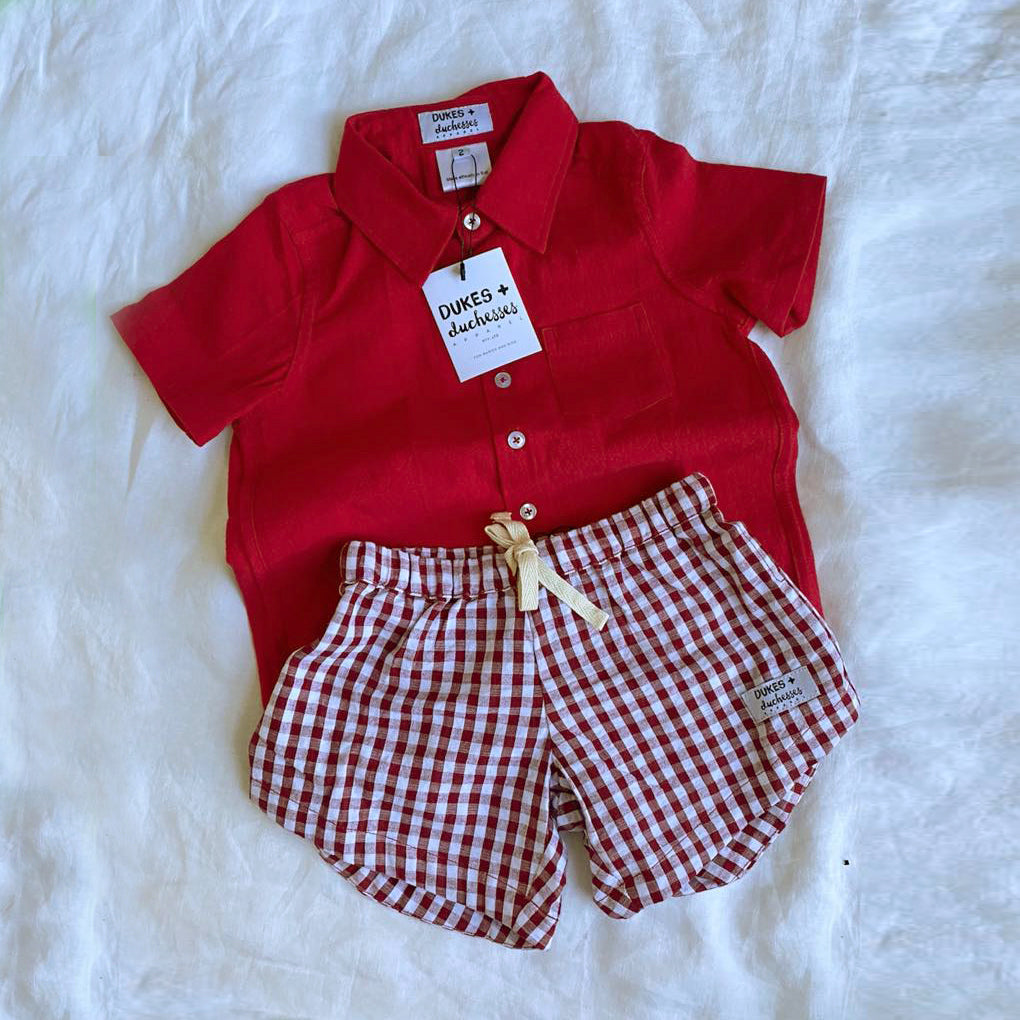 'Red Gingham' Unisex Curved Shorts