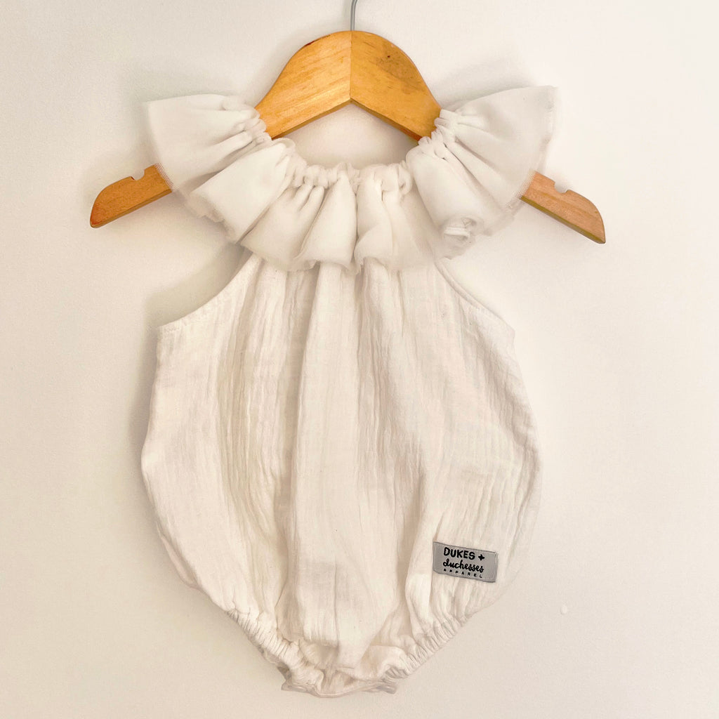 KIDS White Ruffle Neck Playsuit