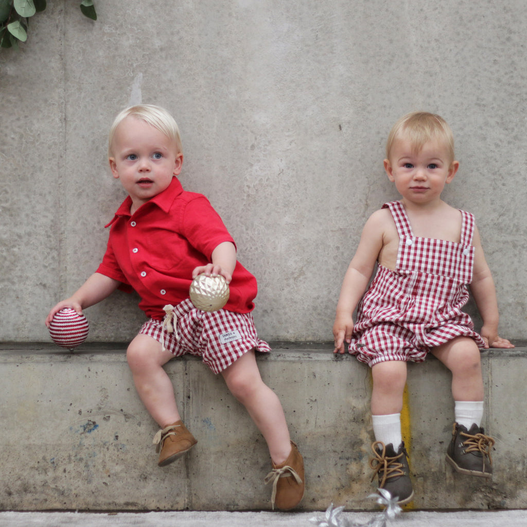 'Red Gingham' Unisex Curved Shorts