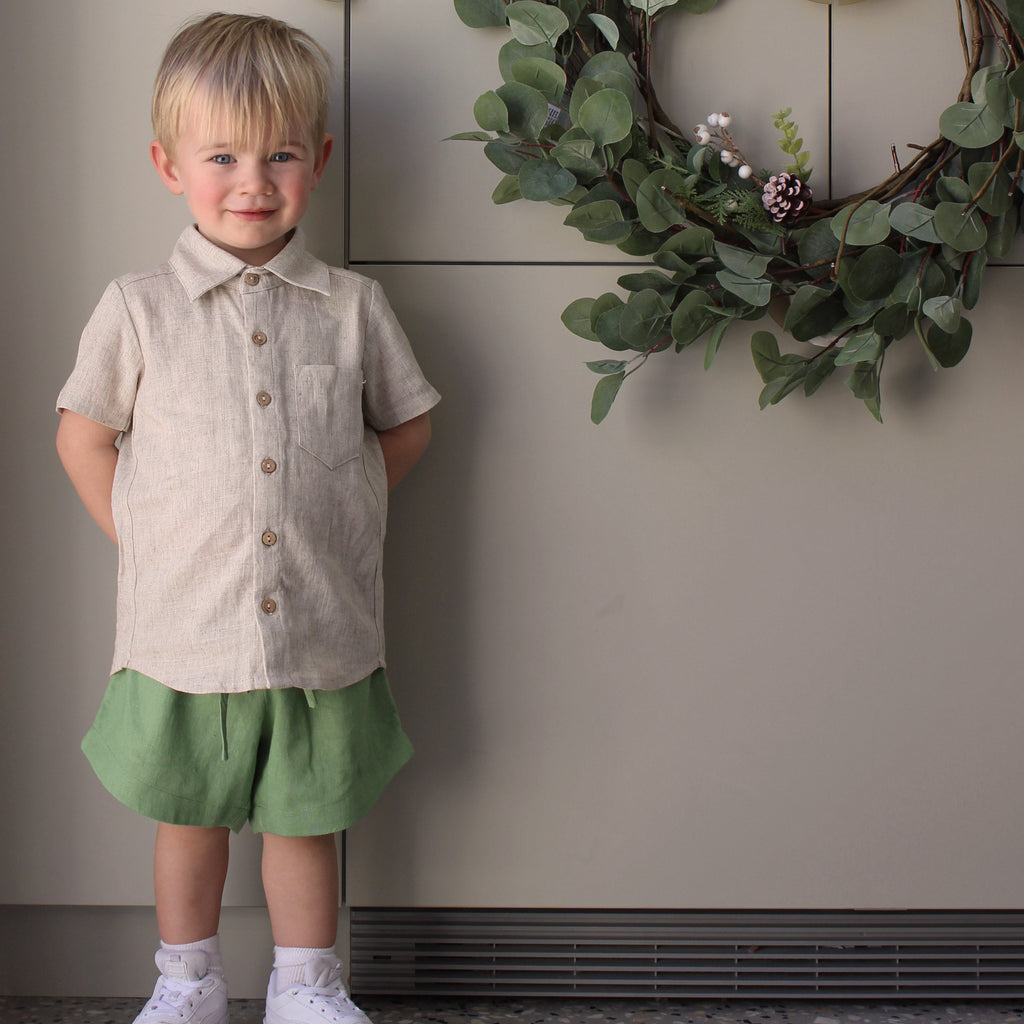 KIDS Khaki Green Curved Shorts