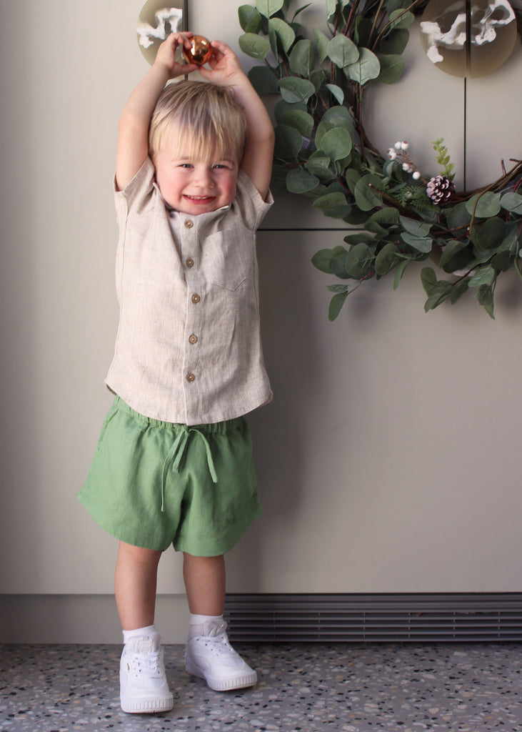 KIDS Khaki Green Curved Shorts