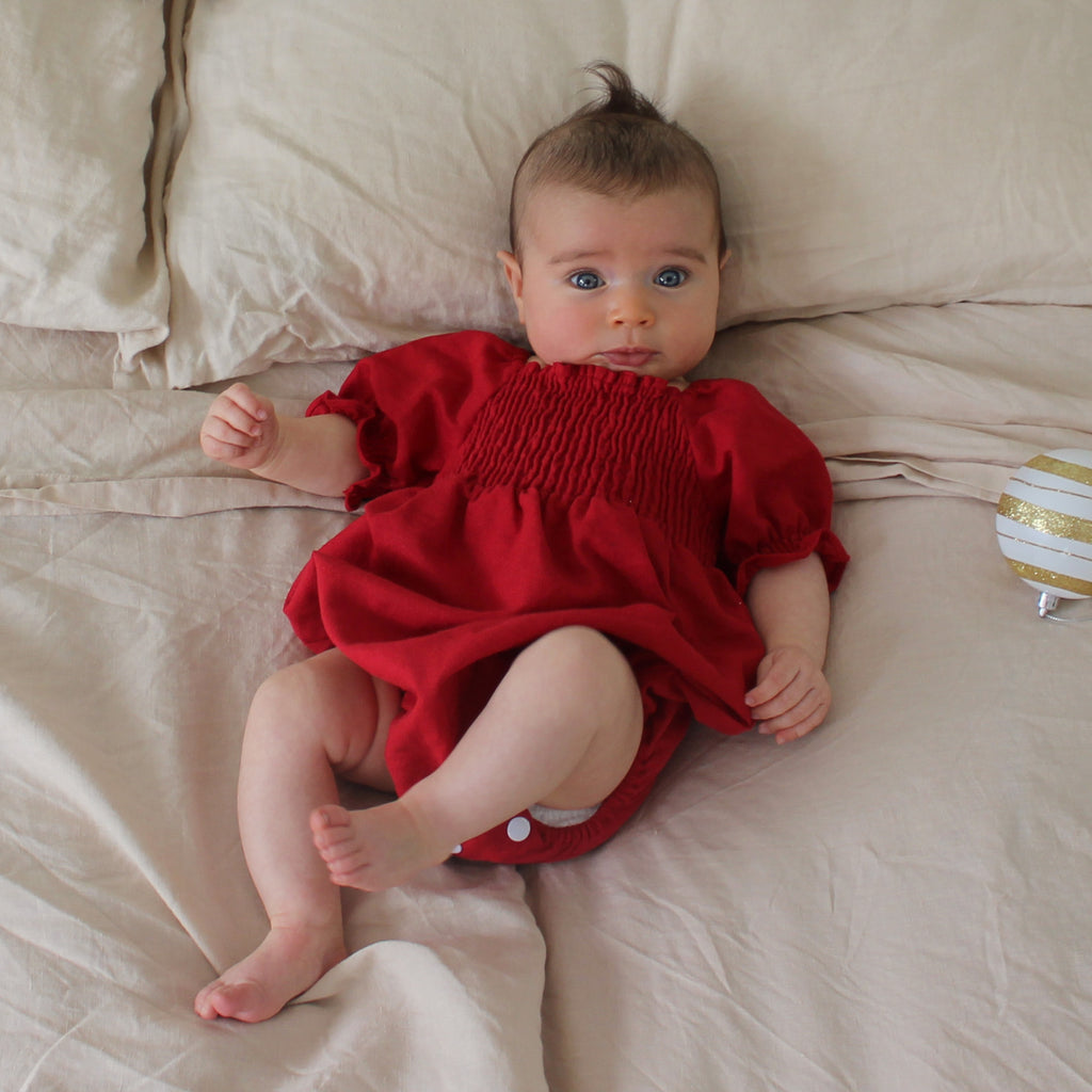 KIDS Red Shirred Playsuit