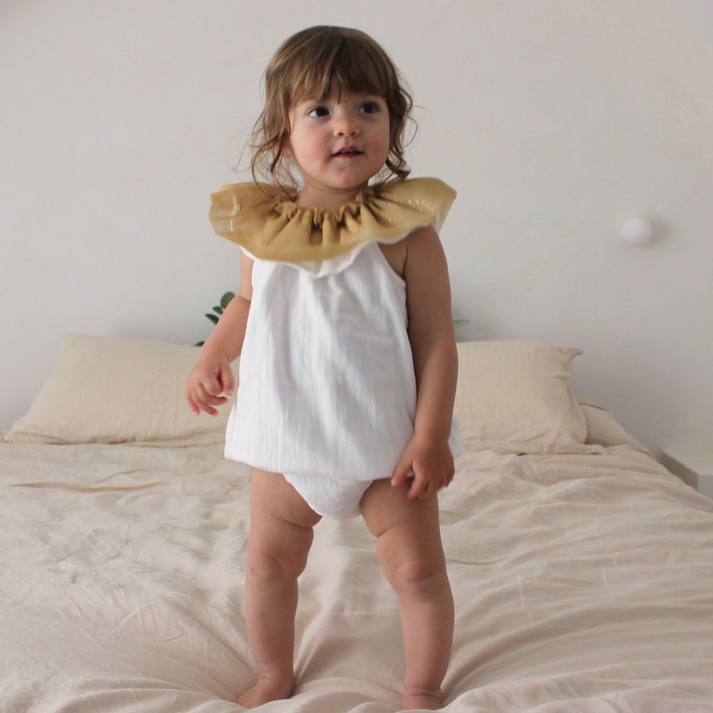 KIDS Gold Sparkle Ruffle Neck Playsuit